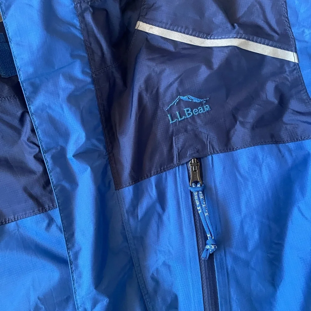 L.L.Bean Kids Trail Model Colorblock Hooded Rain Jacket in Blue/Gray Size Large